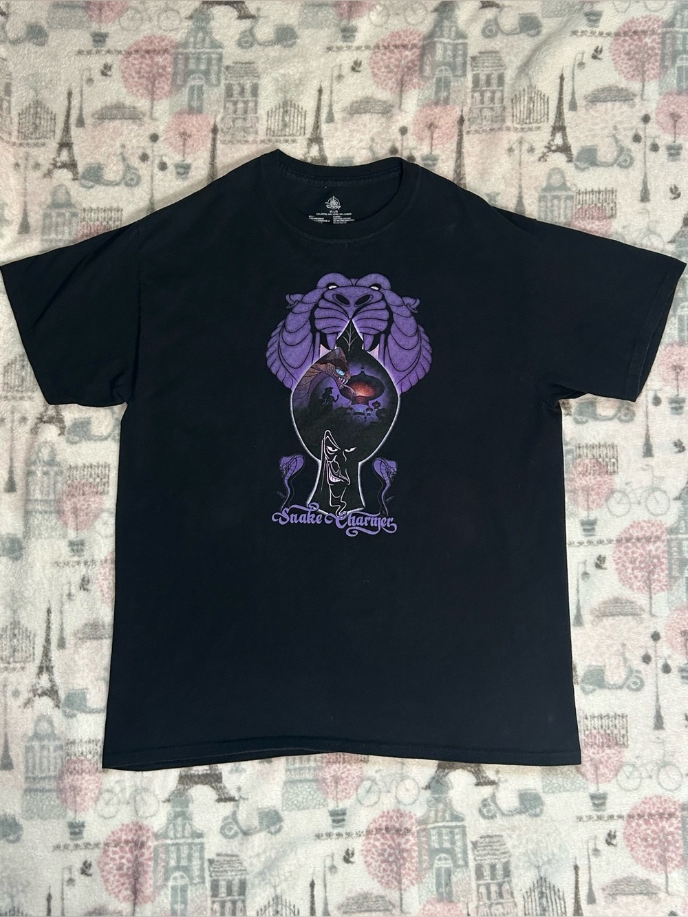 Disney Aladdin Black Short-Sleeve Tee with Purple Snake Charmer Graphic
